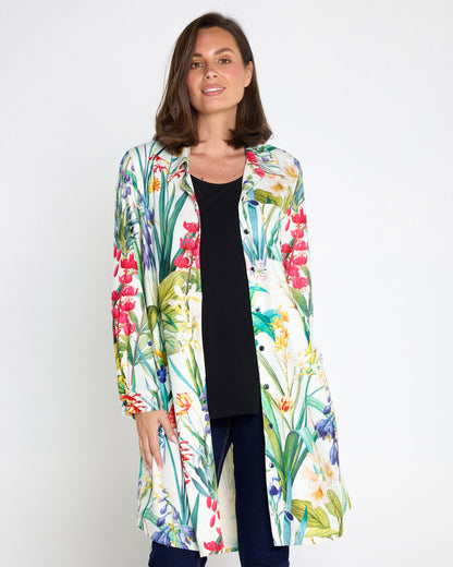 Parmila Corduroy Overshirt - Mint Floral Garden