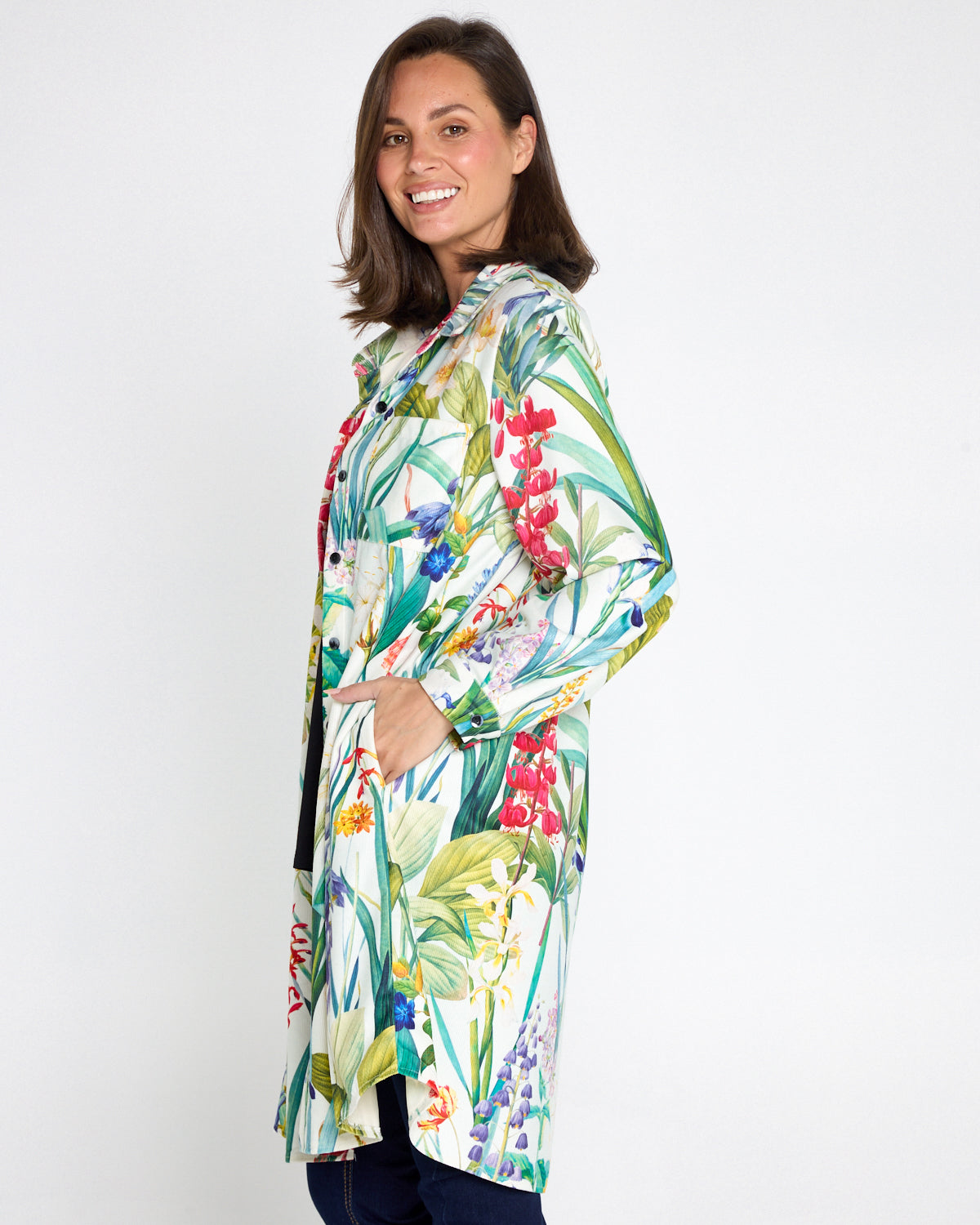 Parmila Corduroy Overshirt - Mint Floral Garden