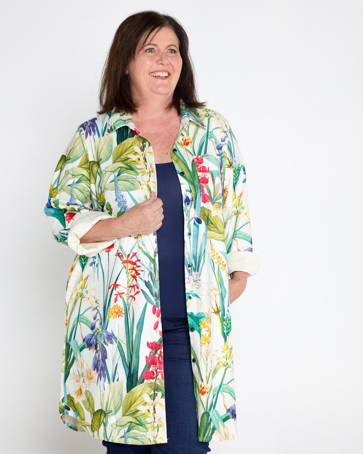 Parmila Corduroy Overshirt - Mint Floral Garden