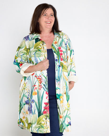 Parmila Corduroy Overshirt - Mint Floral Garden