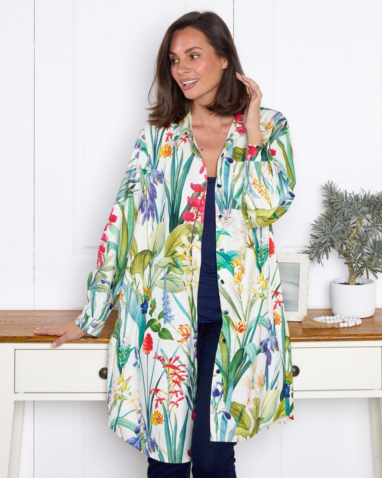 Parmila Corduroy Overshirt - Mint Floral Garden