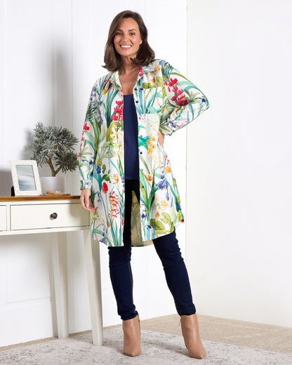 Parmila Corduroy Overshirt - Mint Floral Garden