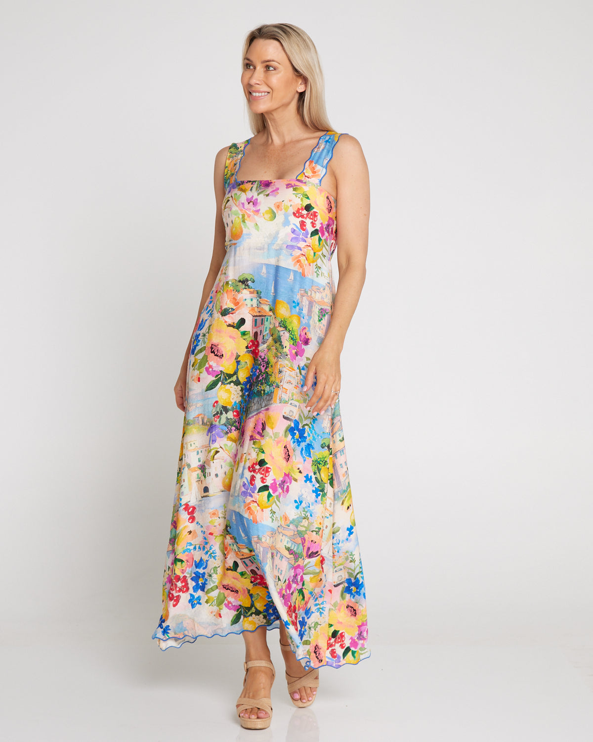 Costa Brava Scallop Strap Dress - Seaside Vista