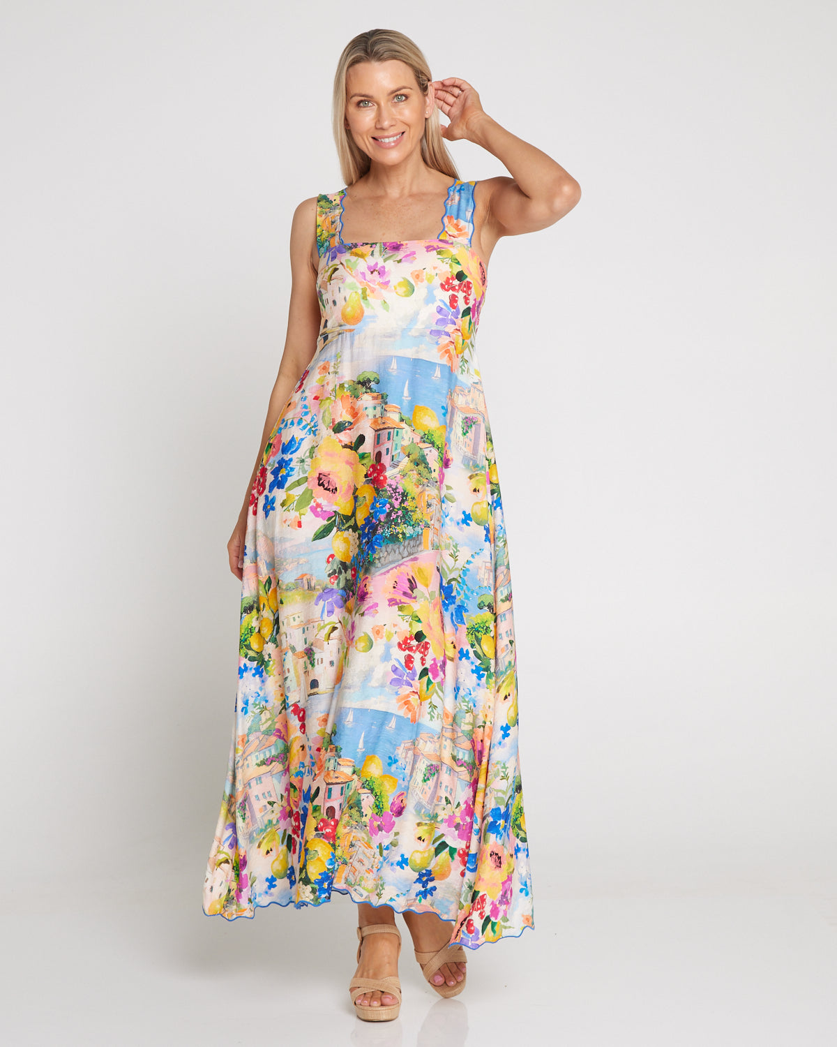 Costa Brava Scallop Strap Dress - Seaside Vista