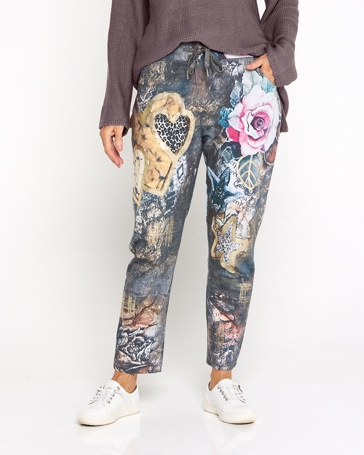 Everlee Cotton Pants - Gold Floral Collage