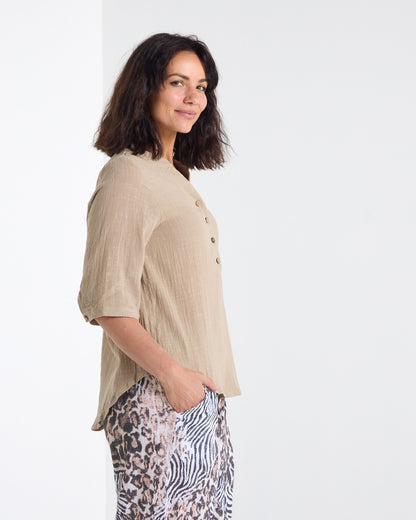 Clare Linen Blend Top - Beige