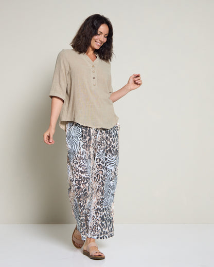 Clare Linen Blend Top - Beige