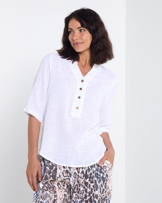 Clare Linen Blend Top - White