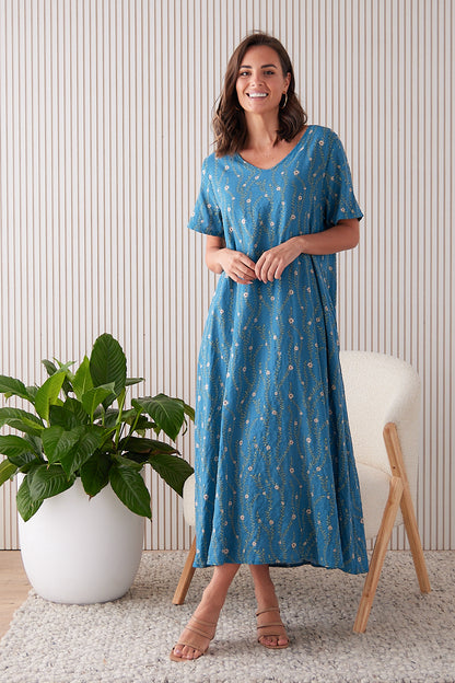 Linda Dress - Blue Floral