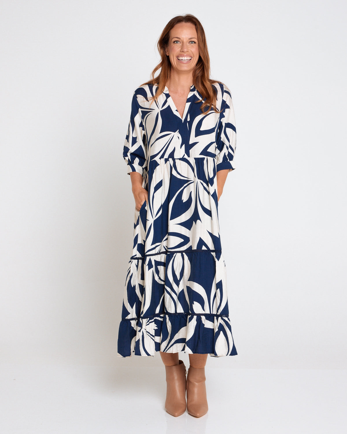 Melissa Midi Dress - Navy/White