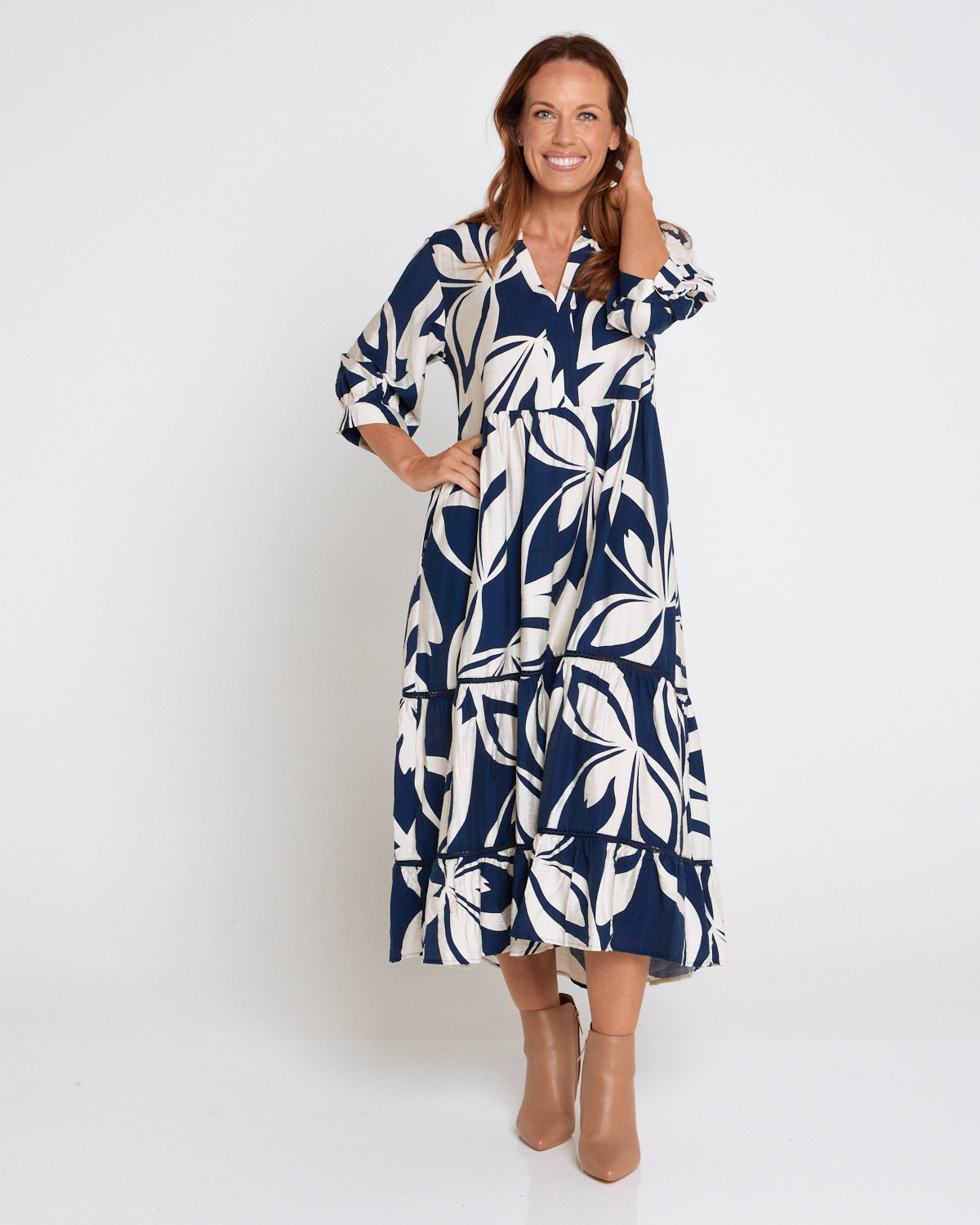 Melissa Midi Dress - Navy/White