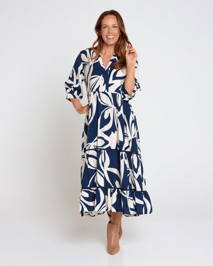 Melissa Midi Dress - Navy/White