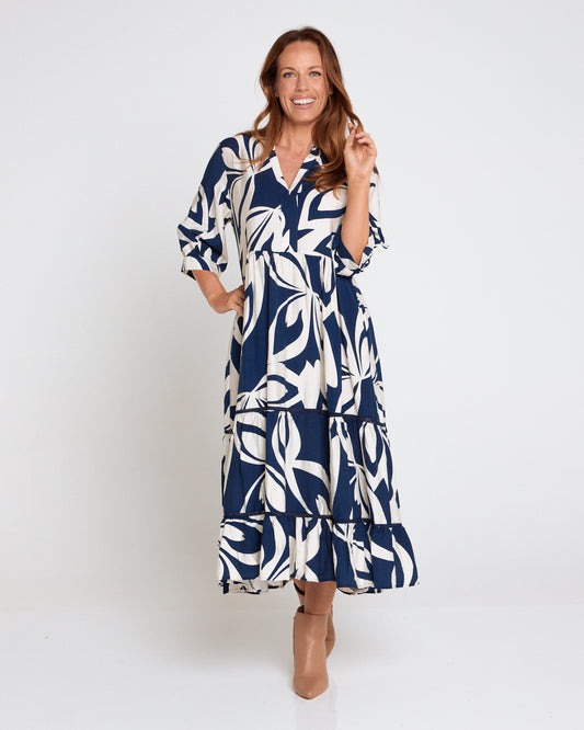 Melissa Midi Dress - Navy/White
