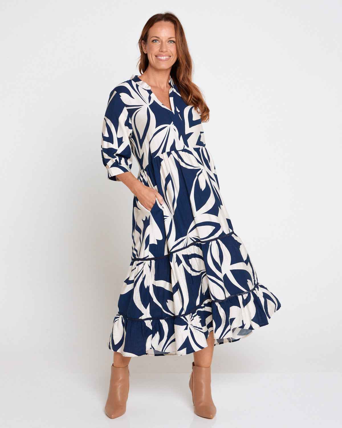 Melissa Midi Dress - Navy/White