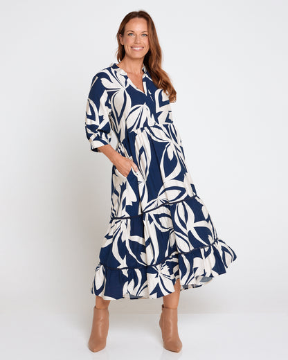 Melissa Midi Dress - Navy/White
