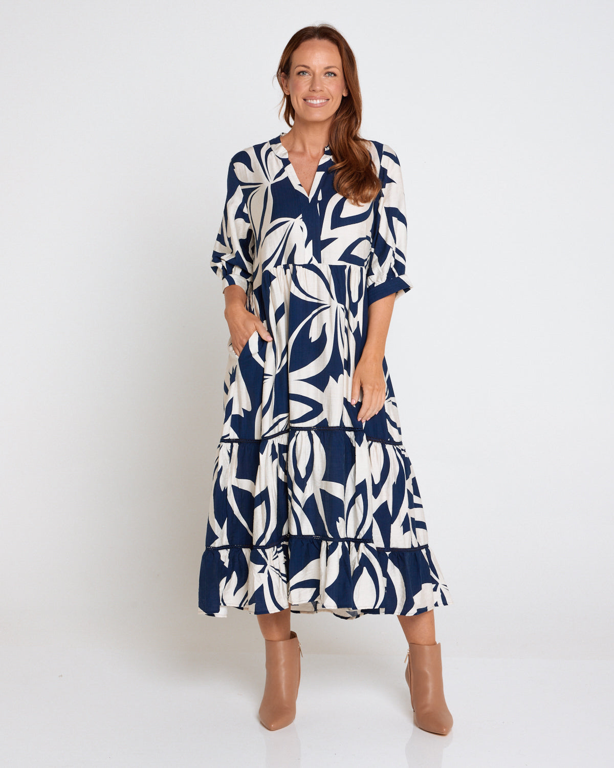 Melissa Midi Dress - Navy/White