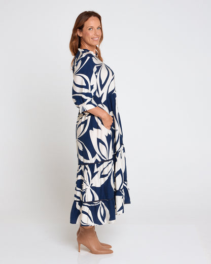 Melissa Midi Dress - Navy/White