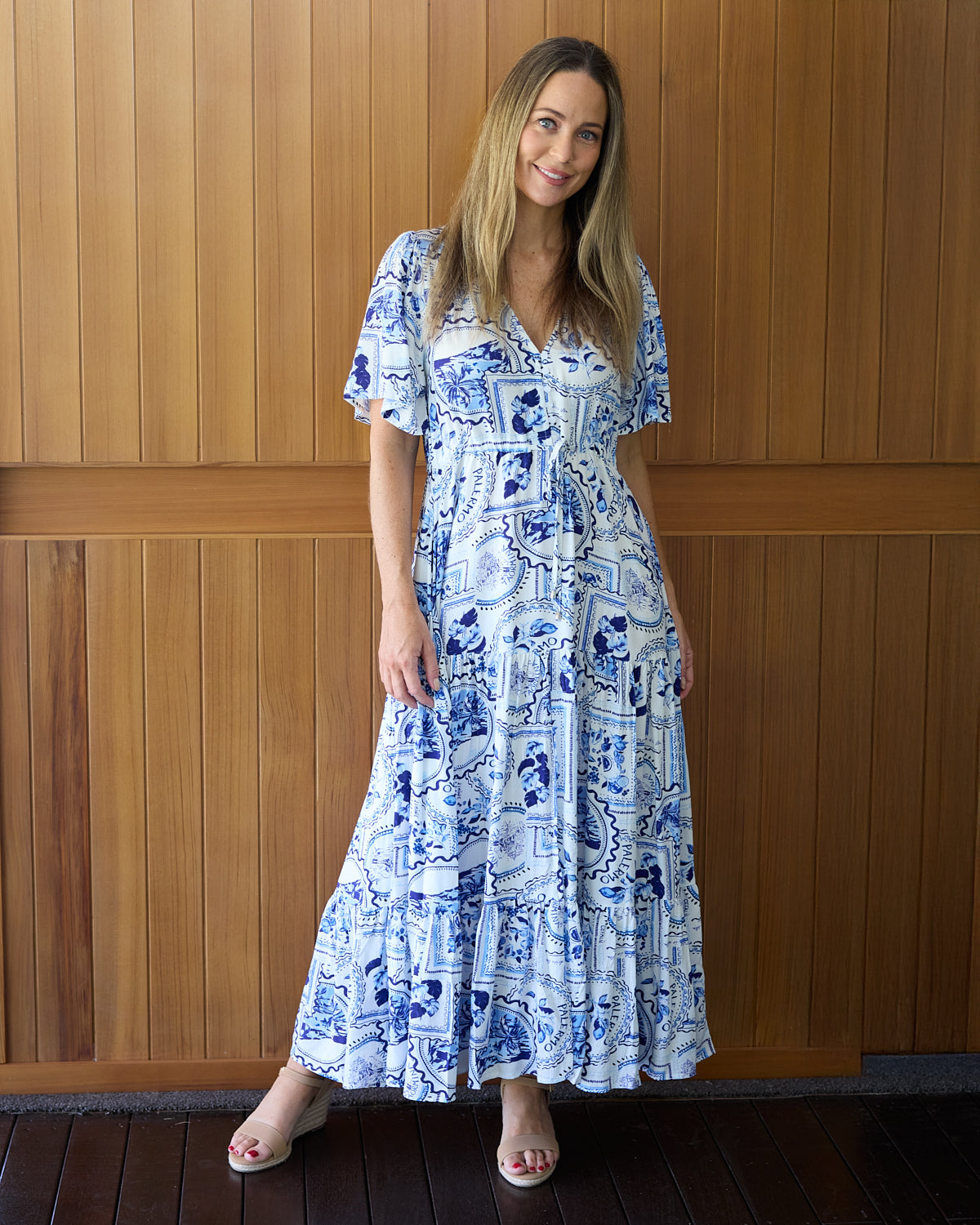 Soraya Dress Delft Blue Ceramic Maxi Dress TULIO Fashion Soraya Dress Delft Blue Ceramic Maxi Dress TULIO Fashion