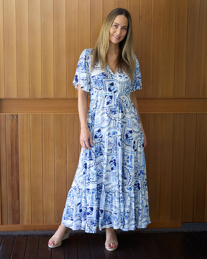 Soraya Dress - Delft Blue Ceramic