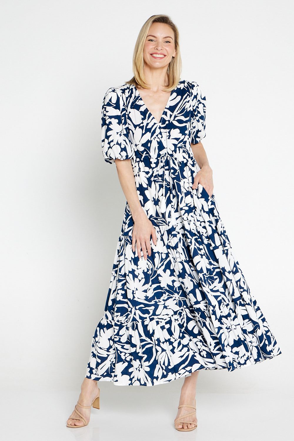 Soraya Puff Sleeve Dress - Navy/White Floral – TULIO Fashion