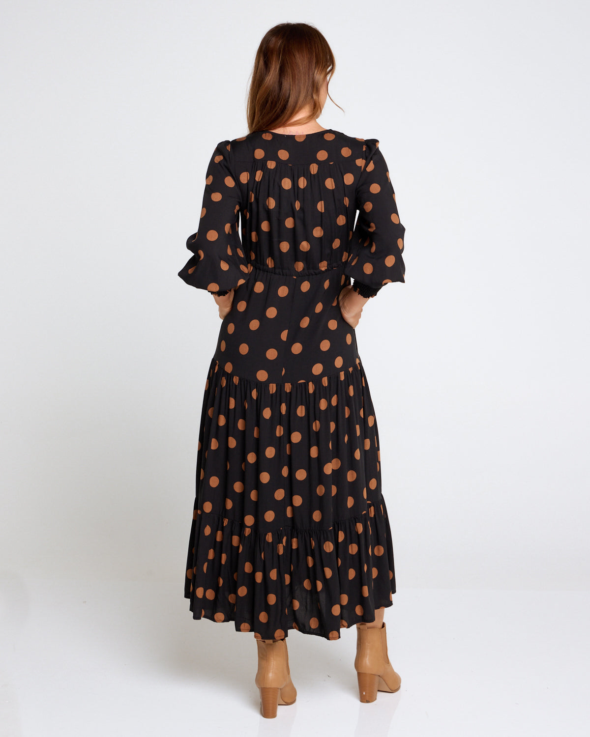 Evelina Maxi Dress - Black/Brown Spot  TULIO Fashion