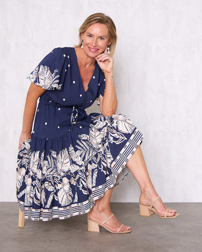 Tiana Petite Dress - Navy Tropical