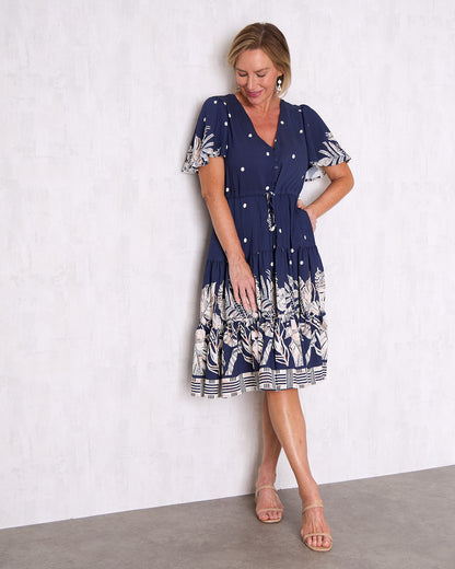 Tiana Petite Dress - Navy Tropical