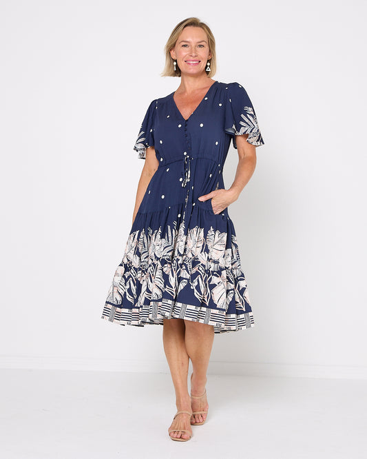 Tiana Petite Dress - Navy Tropical