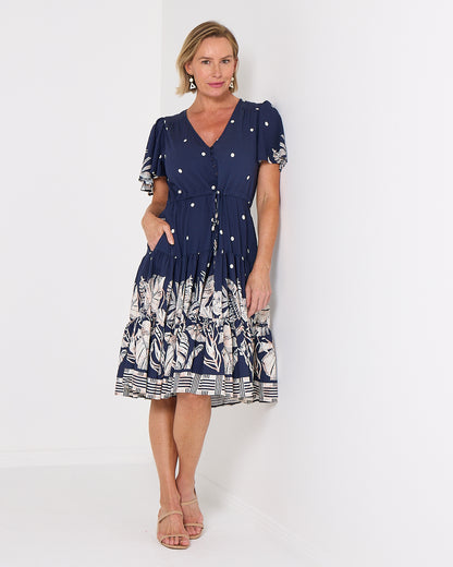 Tiana Petite Dress - Navy Tropical