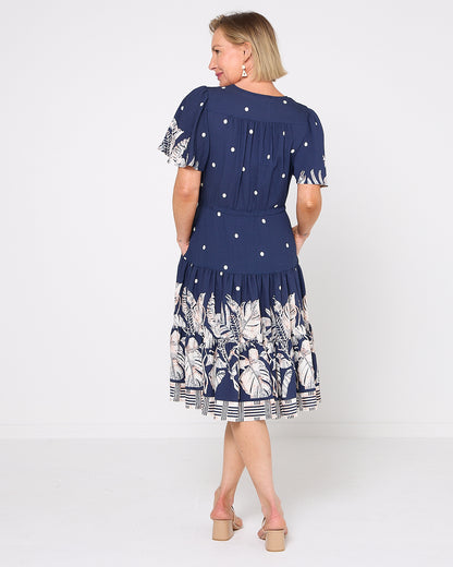 Tiana Petite Dress - Navy Tropical