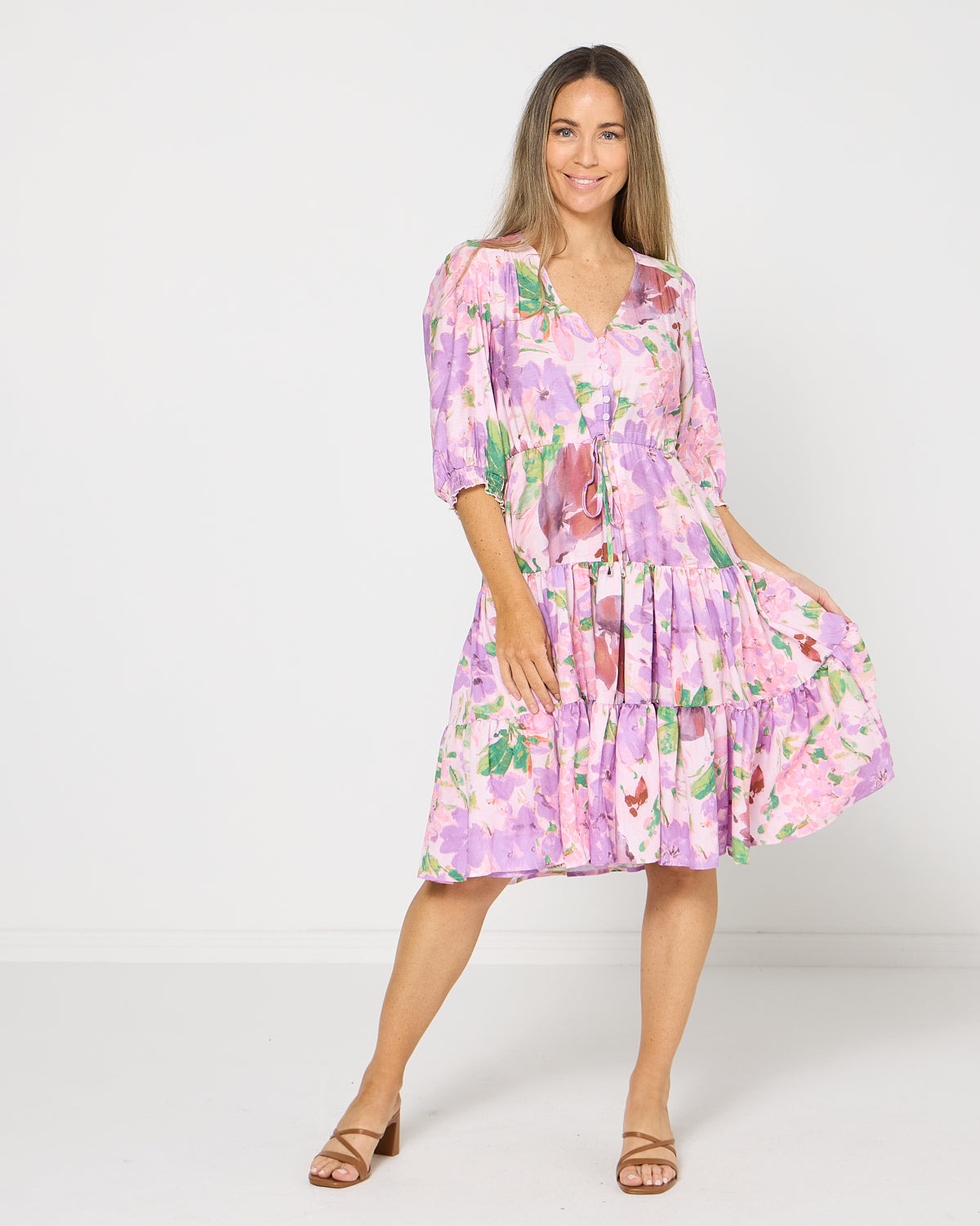 Helen Petite Dress - Lilac Watercolour