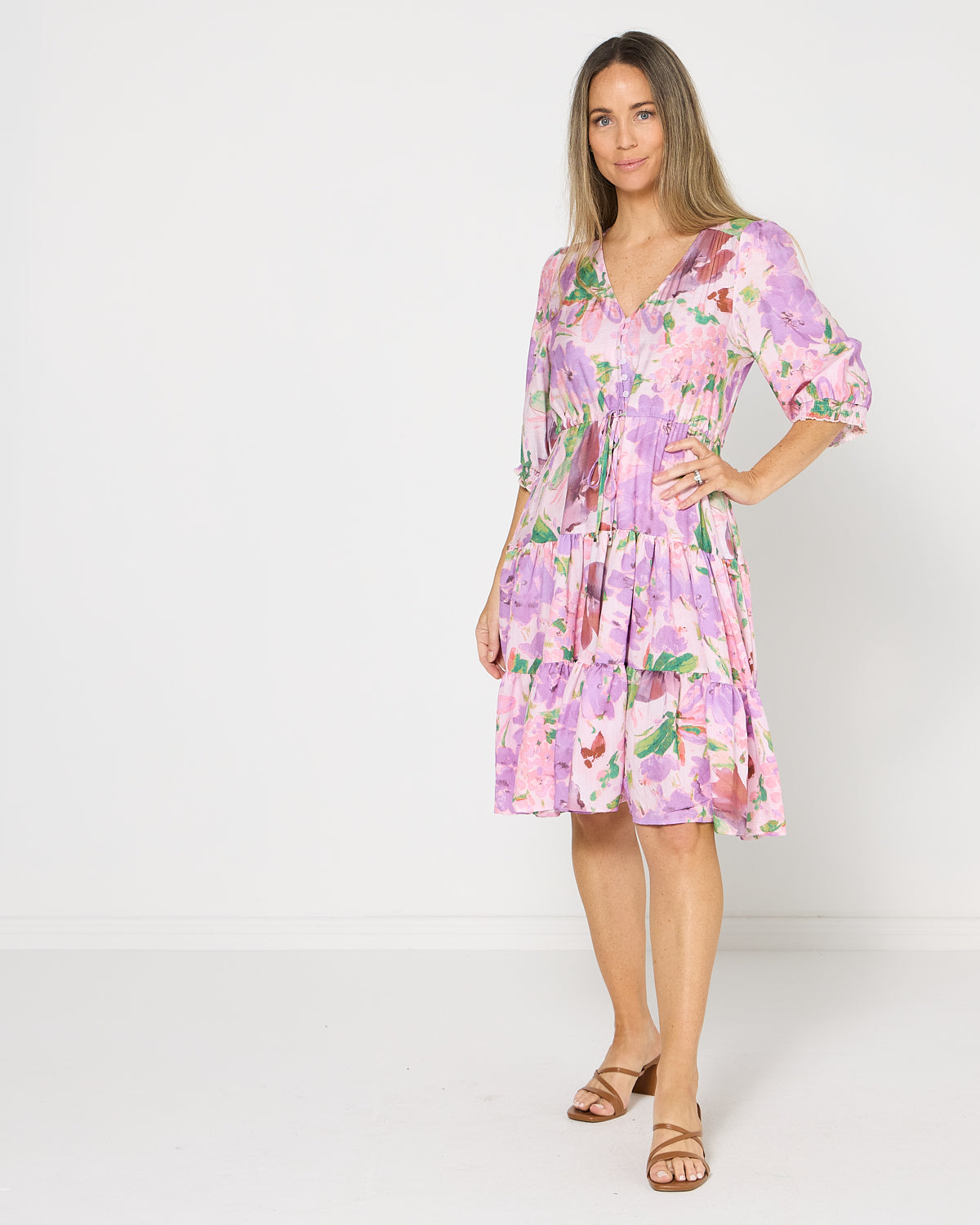 Helen Petite Dress - Lilac Watercolour