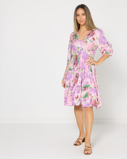 Helen Petite Dress - Lilac Watercolour