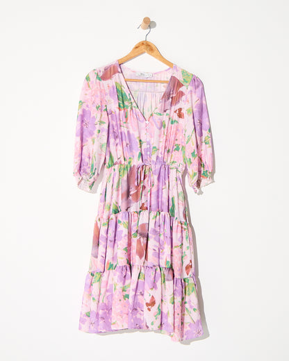 Helen Petite Dress - Lilac Watercolour