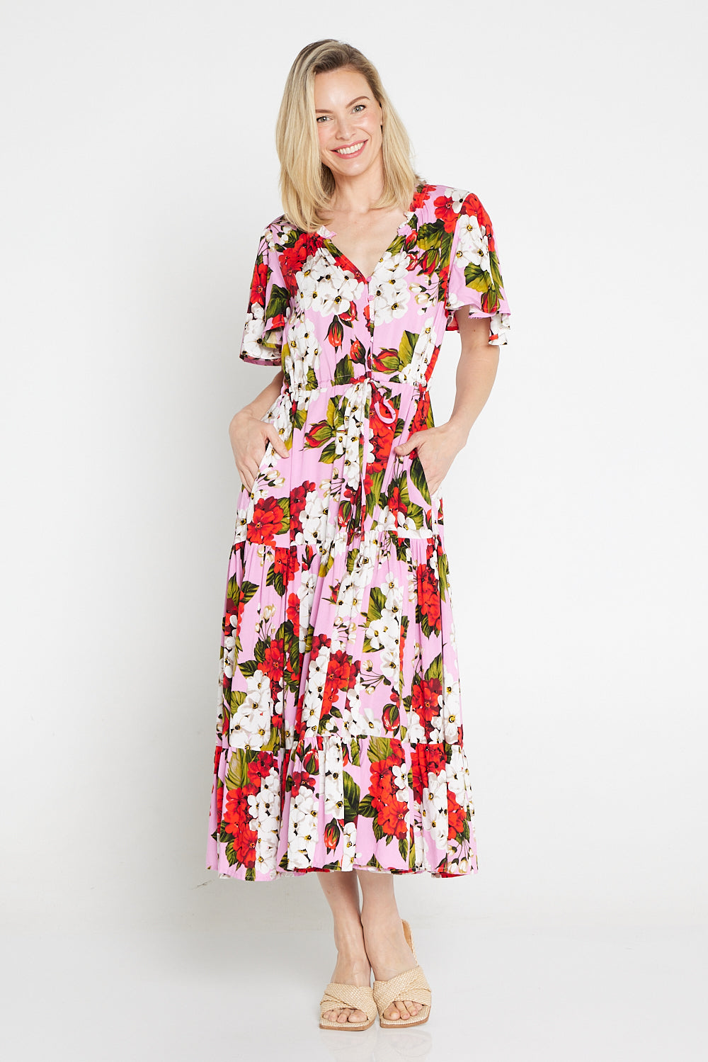 Briony Dress - Red/Pink Floral