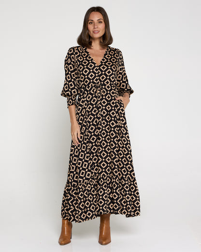 La Fiesta Dress - Black/Beige Diamond