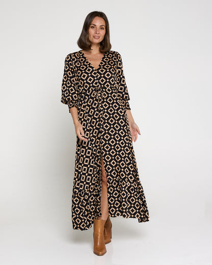 La Fiesta Dress - Black/Beige Diamond