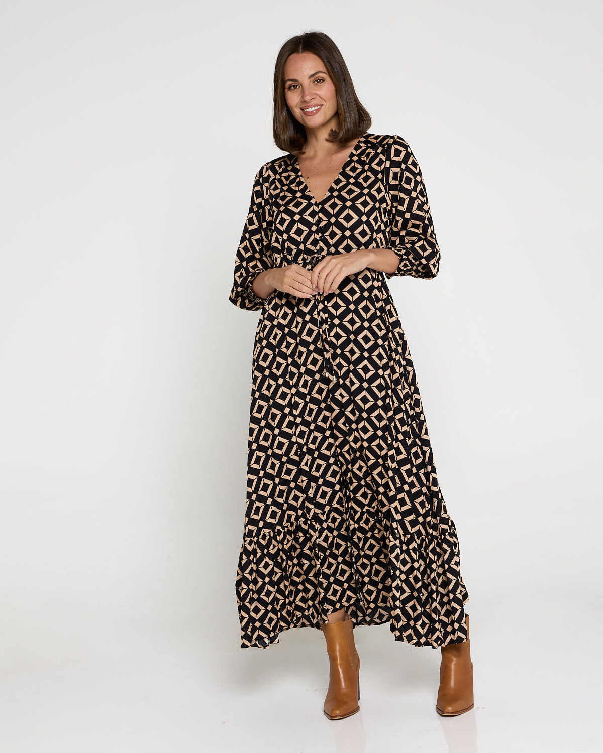 La Fiesta Dress - Black/Beige Diamond