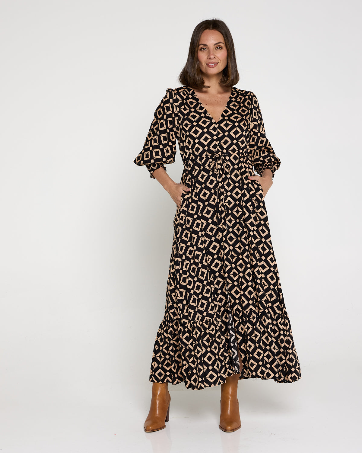 La Fiesta Dress - Black/Beige Diamond
