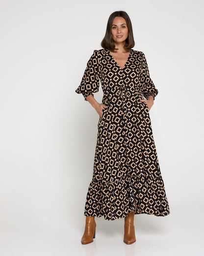 La Fiesta Dress - Black/Beige Diamond