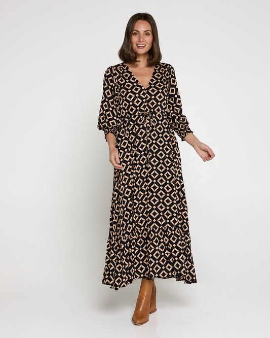 La Fiesta Dress - Black/Beige Diamond