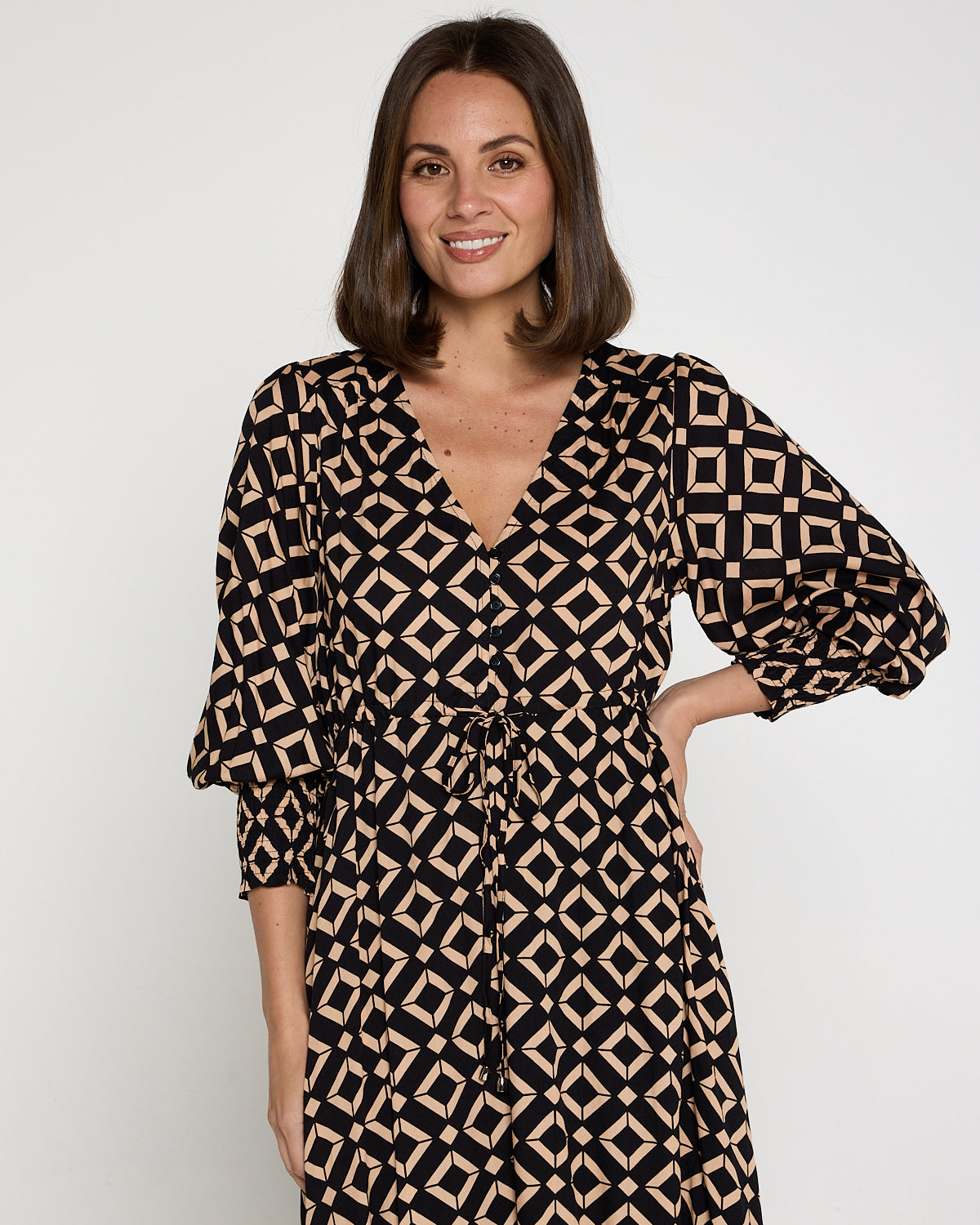 La Fiesta Dress - Black/Beige Diamond