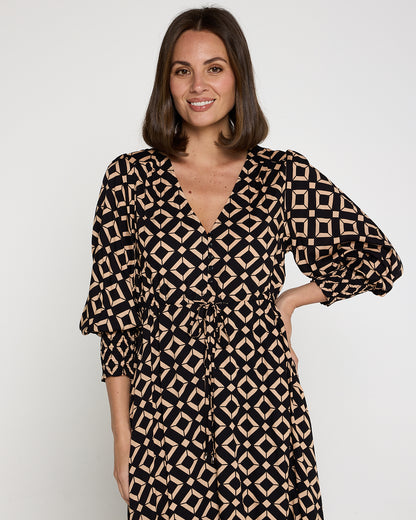 La Fiesta Dress - Black/Beige Diamond
