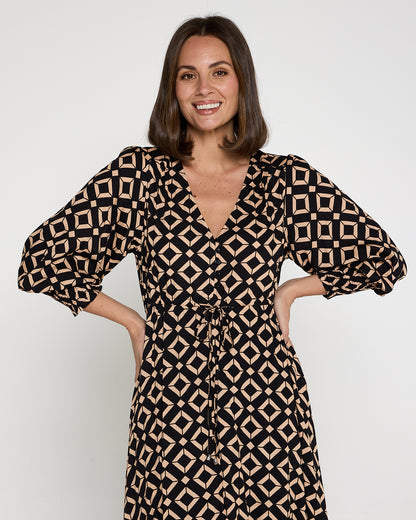 La Fiesta Dress - Black/Beige Diamond