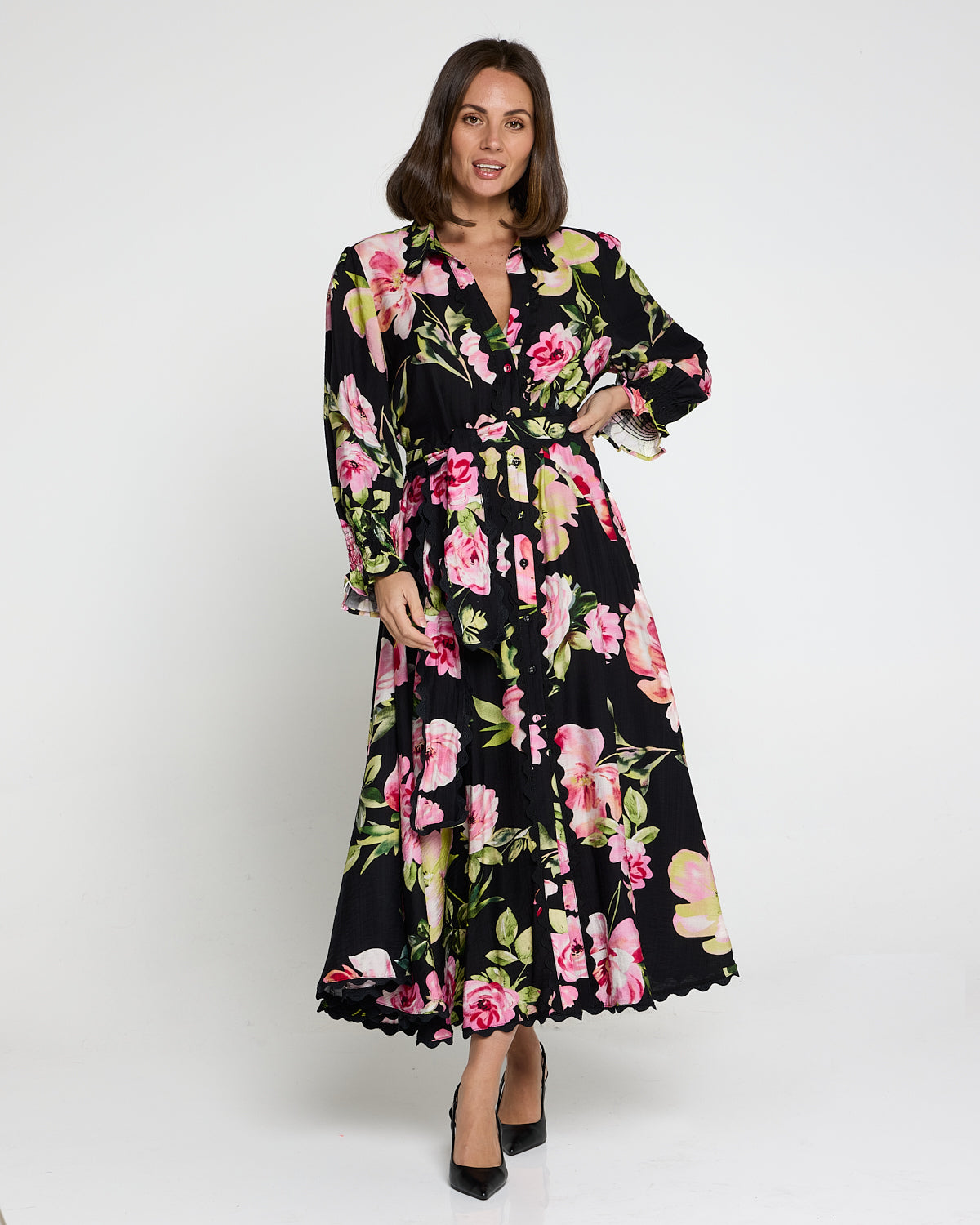 Zayla Dress - Black/Pink Rose