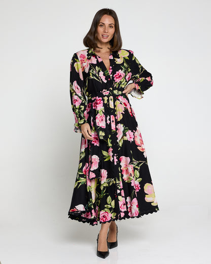 Zayla Dress - Black/Pink Rose