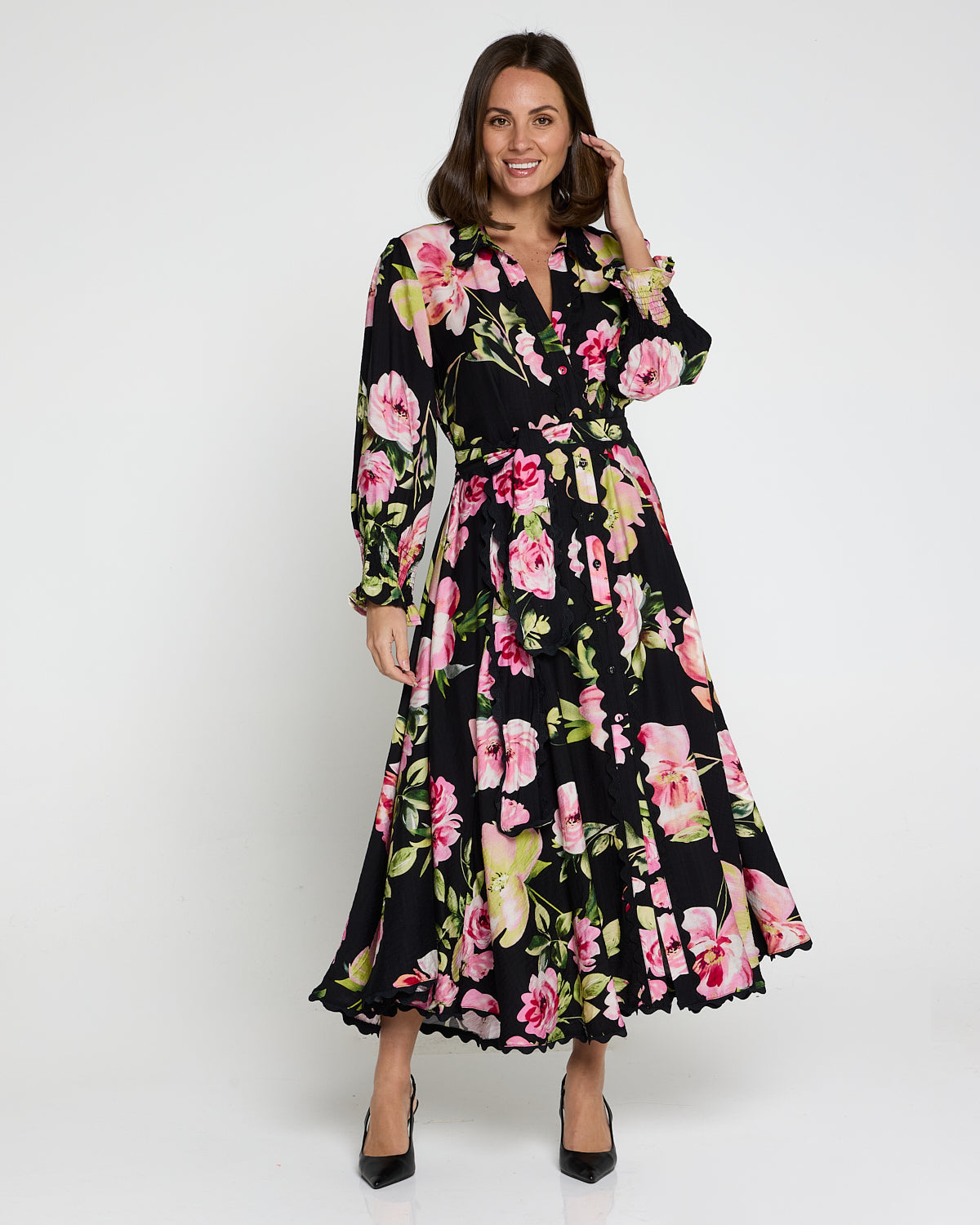 Zayla Dress - Black/Pink Rose