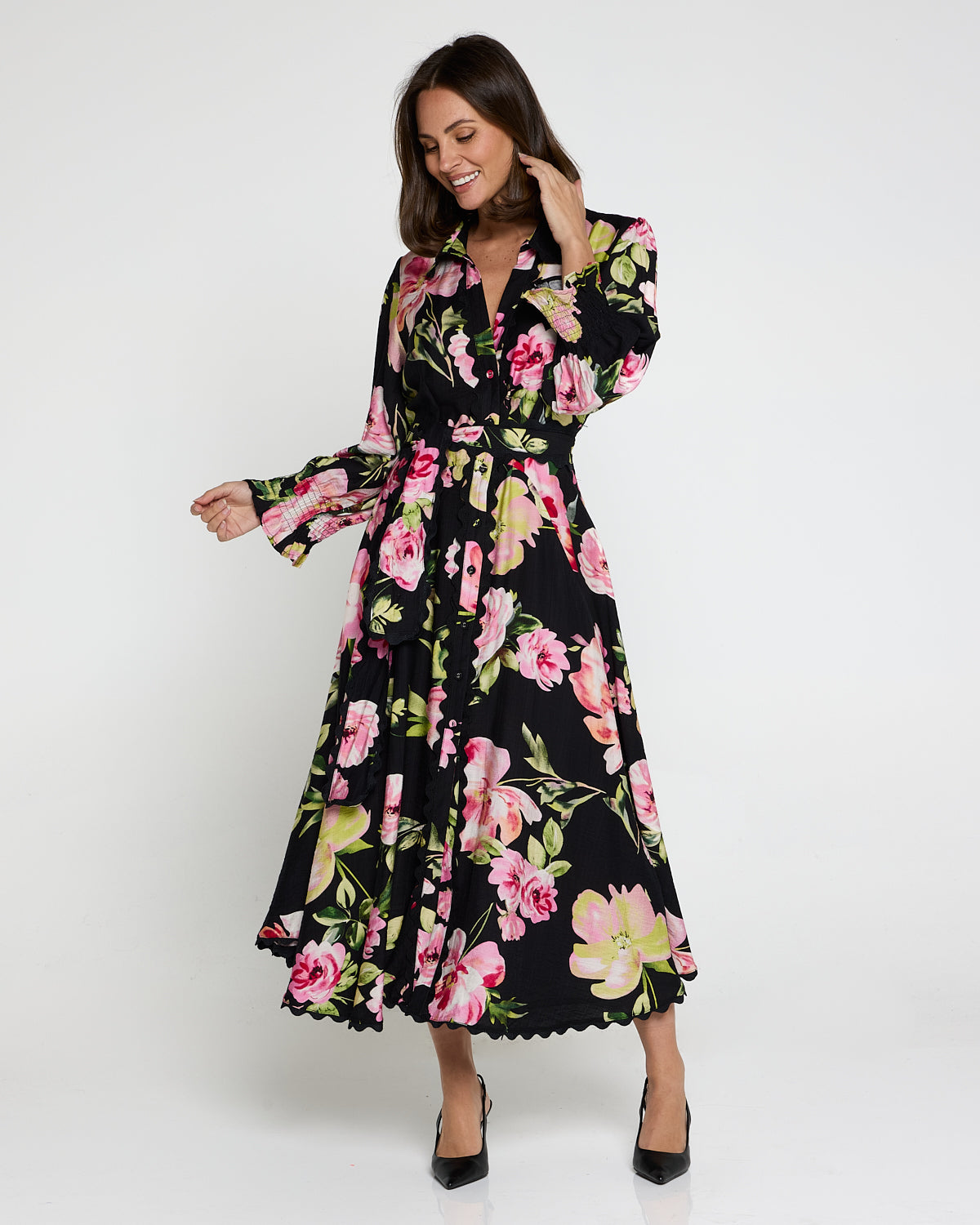 Zayla Dress - Black/Pink Rose