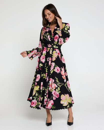 Zayla Dress - Black/Pink Rose