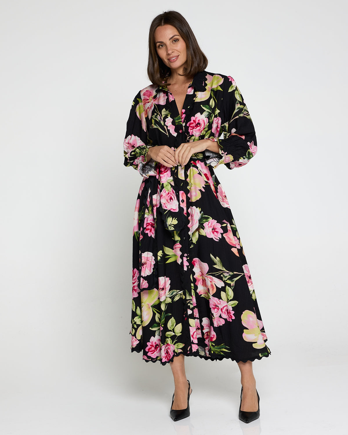 Zayla Dress - Black/Pink Rose